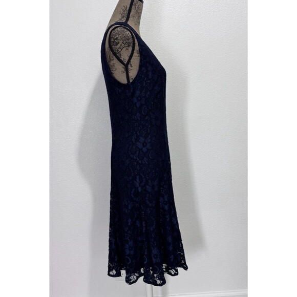 Joseph Ribkoff Women's Navy Blue Double V Neck Sleeveless Lace Midi Dress Sz 10 - Picture 6 of 16